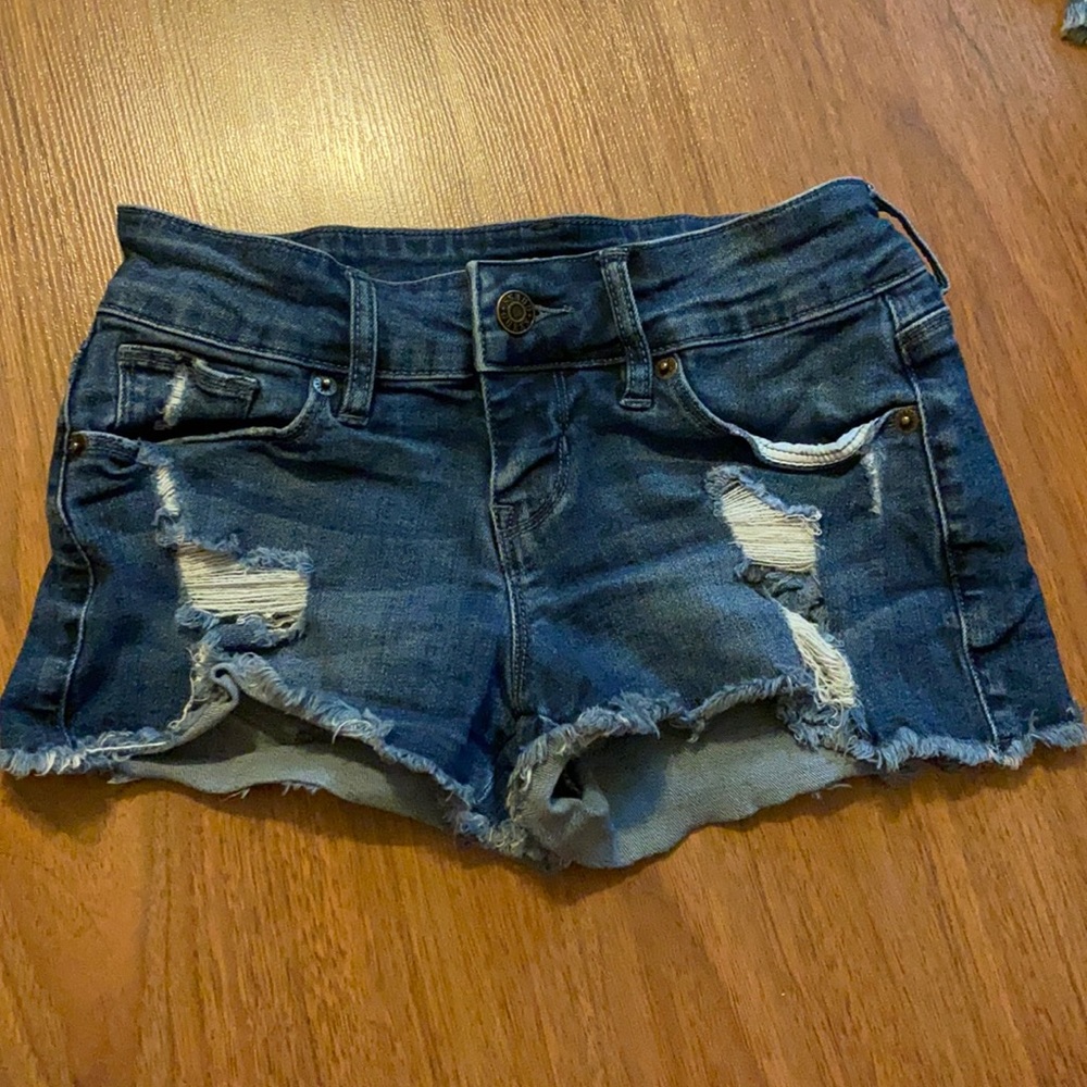 Distressed Medium Washed Guess Jean Shorts